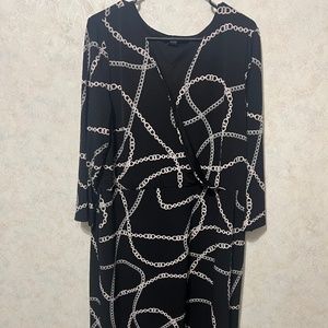 ANN TAYLOR DRESS/ BLK WITH PINK AND GREY CHAIN LINK PATTERN/ SIZE XL/ LINED